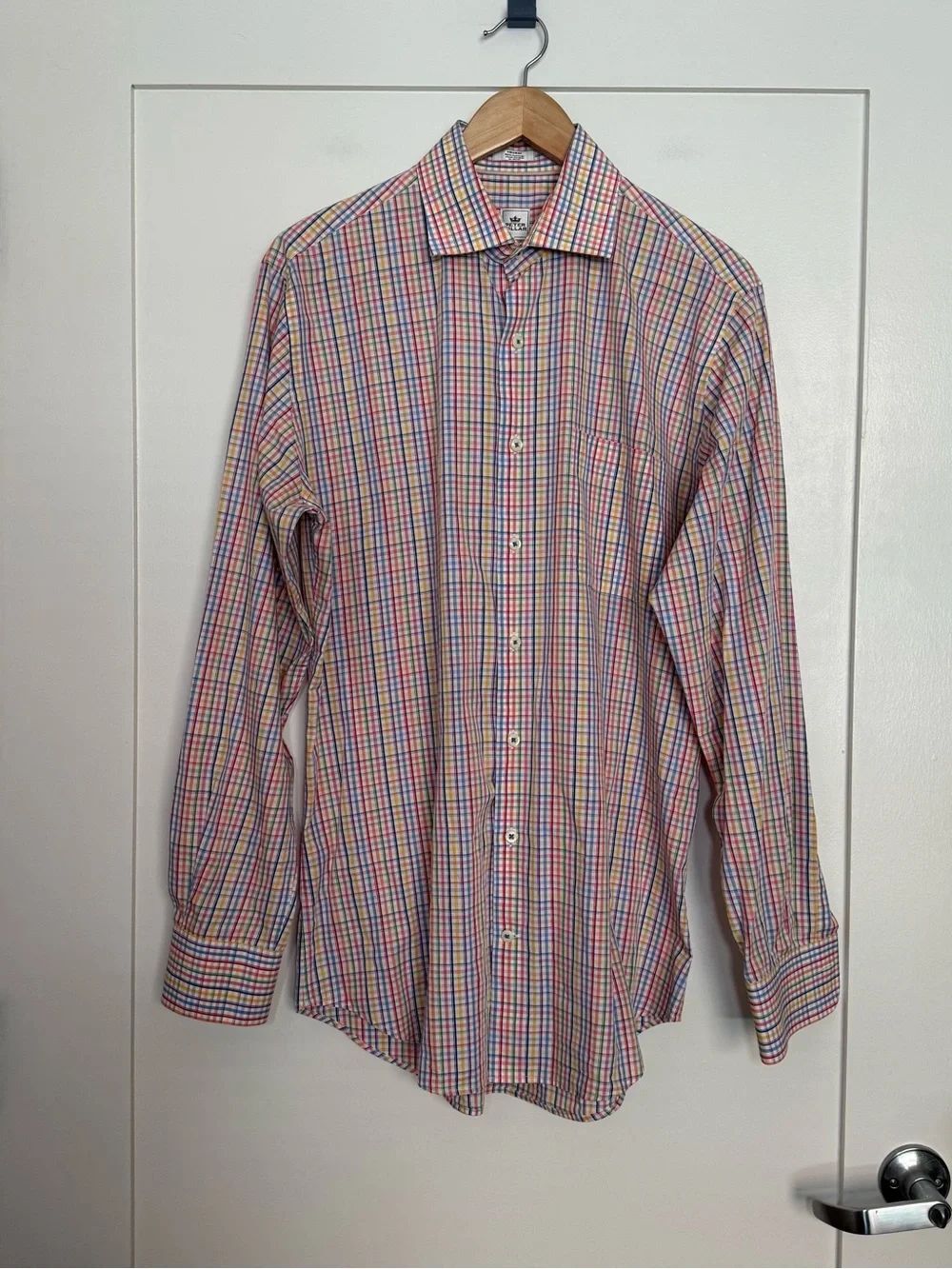 NWOT Peter Millar Shirt Men Sz M Rainbow Gingham Check Long Sleeve Cotton Office
